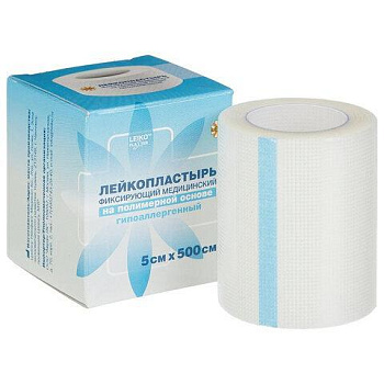 Лейкопластырь рулонный 5х500 см, LEIKO, полимерная основа, картонная коробка, 531020